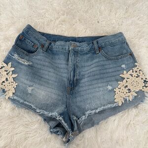 Aeropostale Blue Denim Shorts with Cream Floral Appliqué
